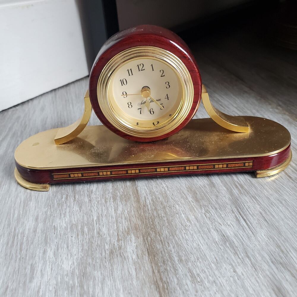 Vintage Seth Thomas Mini Table Clock Mahogany Wood and Brass